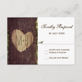 彫りハート素朴ツリーウェディングRSVPカード 出欠カード
