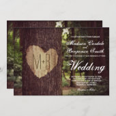 彫りハート素朴ツリー結婚式招待状 招待状 (正面/裏面)