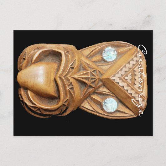 彫りマオリTiki顔サンダー_コーブ ポストカード (正面)