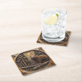 彫り木熊満月松林 スクエアペーパーコースター (インサイチュ)