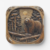 彫り木熊満月松林 ペーパープレート (正面)