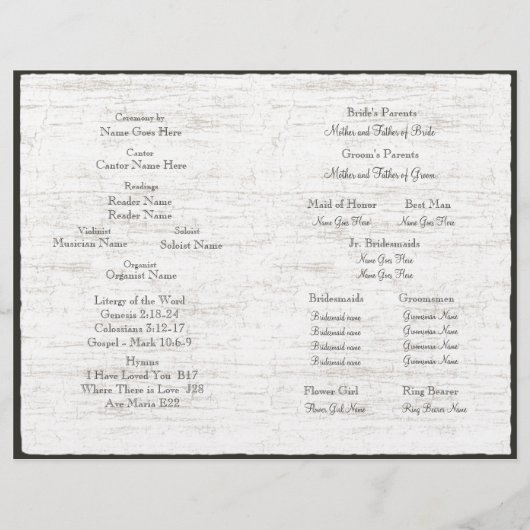 彫り樺の木ツリー結婚式 プログラム (裏面)