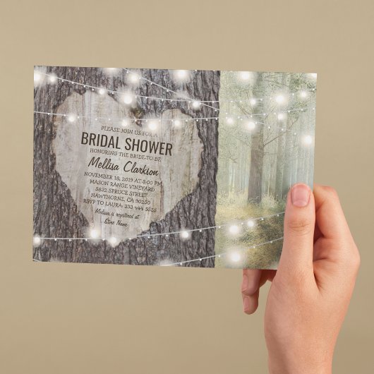 彫り素朴ハートツリーブライダルシャワー 招待状