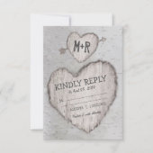 彫り素朴ハート樺の木ツリーウェディングRSVP 出欠カード (正面)