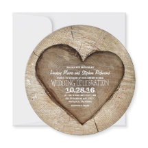 彫り素朴木材ハート結婚式招待状
