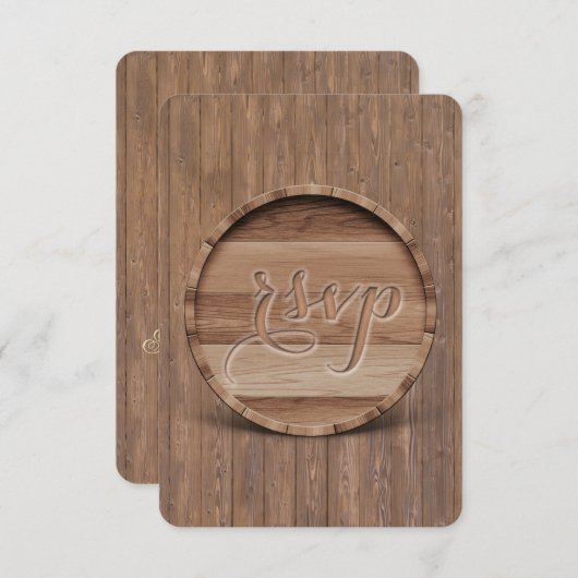 彫り素朴木樽ウェディングRSVP 出欠カード (正面/裏面)