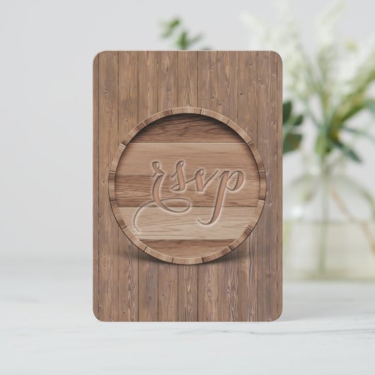 彫り素朴木樽ウェディングRSVP 出欠カード (スタンド正面)