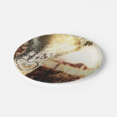 彫り素朴木&ストリングライツカントリーウェディング ペーパープレート (アングル)