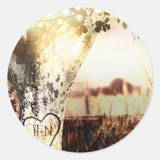 彫り素朴木&ストリングライツカントリーウェディング ラウンドシール (正面)