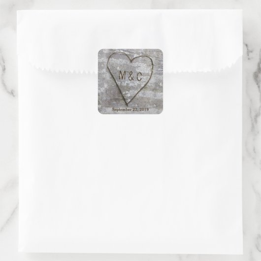 彫り素朴樺の木ハートツ結婚リーイニシャル スクエアシール (バッグ)