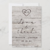 彫り素朴結婚の愛感謝していと サンキューカード (正面)
