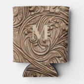 彫エレガントり木彫りモノグラムの 缶クーラー (正面)