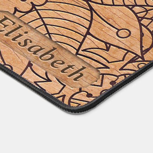 彫パーソナライズされた刻された木材フローラ曼荼羅 デスクマット (コーナー)