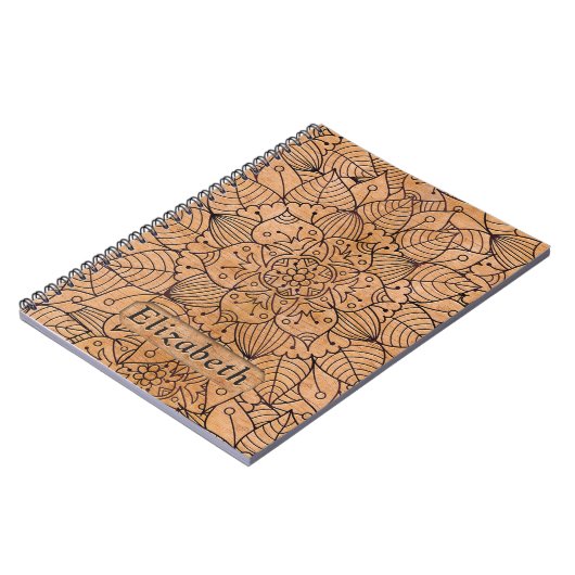 彫パーソナライズされた刻された木材フローラ曼荼羅 ノートブック (左側)