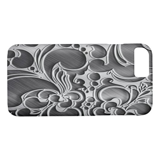 彫フェイク刻フローラ金属鋼金属銀 Case-Mate iPhoneケース (裏面(横))