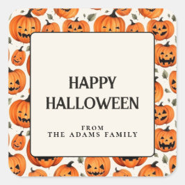 彫不気味りカボチャ&紅葉ハロウィーン スクエアシール