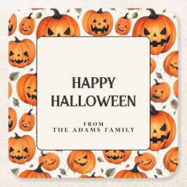 彫不気味りカボチャ&紅葉ハロウィーン スクエアペーパーコースター