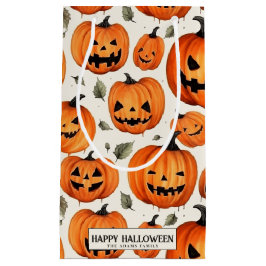 彫不気味りカボチャ&紅葉ハロウィーン スモールペーパーバッグ