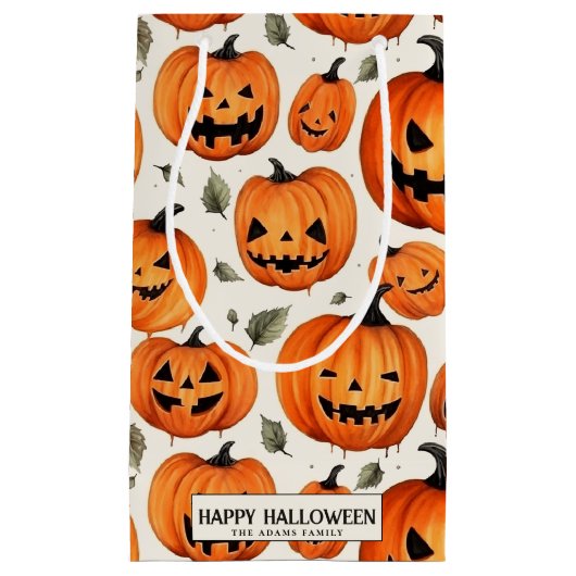 彫不気味りカボチャ&紅葉ハロウィーン スモールペーパーバッグ (正面)