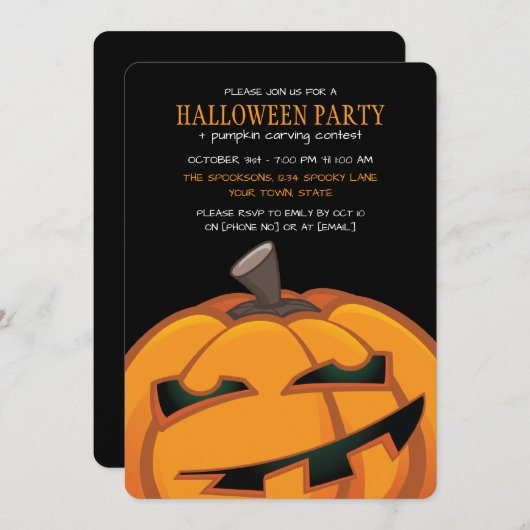 彫不気味刻されたカボチャハローウィンパーティ招待状 招待状 (正面/裏面)
