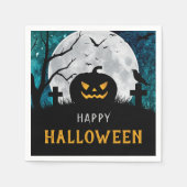 彫不気味刻カボチャ墓地ハローウィンパーティ スタンダードカクテルナプキン (正面)