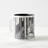 彫像を破壊しているカルビン派 ツートーンマグカップ (正面左)