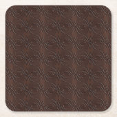 彫刻されたようなレザーの茶色のシームレスパターン スクエアペーパーコースター (正面)