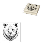 彫刻されたクマの頭の木製アートスタンプ ラバースタンプ (押印)