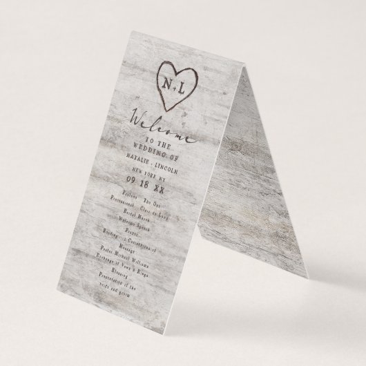 彫刻されたスウィート素朴ア結婚ーツの式プログラム (正面)