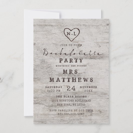 彫刻されたスウィート素朴樺の木バチェロレッテ 招待状 (正面)