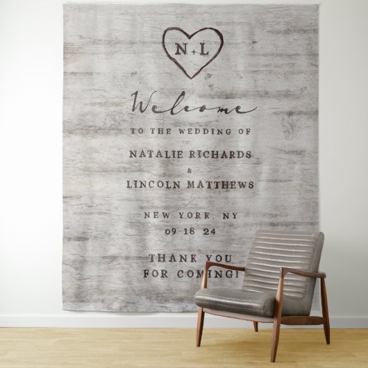 彫刻されたスウィート素朴樺の木結婚ズ・ウェルカム タペストリー (インサイチュ)