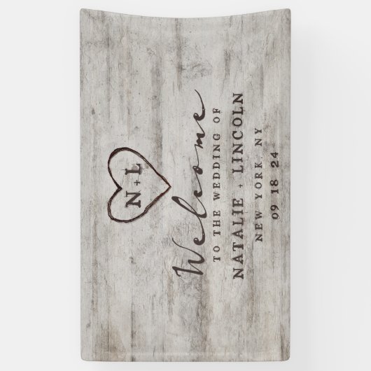 彫刻されたスウィート素朴樺の木結婚ズ・ウェルカム 横断幕 (縦)