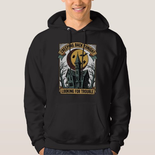 彫刻されたスプーキー・マナームーのあるお化け屋敷のTシャツ パーカ (正面)