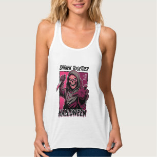 彫刻されたスレシャ―のハロウィンアートがプリントされたヴィンテージホラーTシャツ タンクトップ
