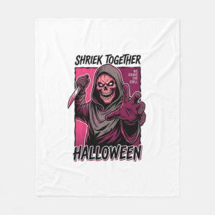 彫刻されたスレシャ―のハロウィンアートがプリントされたヴィンテージホラーTシャツ フリースブランケット