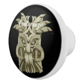 彫刻されたティキ彫刻サンダー_コーブ セラミックノブ (右)