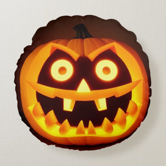 彫刻されたハロウィンのカボチャ ラウンドクッション (正面)