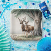 彫刻されたハートと名前を持つ2頭の鹿 ペーパープレート (パーティー)