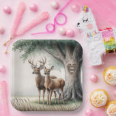 彫刻されたハートと名前を持つ2頭の鹿 ペーパープレート (パーティー)