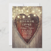 彫刻されたハートストリングライト木製リハーサル夕食会 招待状 (正面)