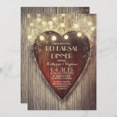 彫刻されたハートストリングライト木製リハーサル夕食会 招待状 (正面/裏面)
