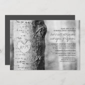 彫刻されたハートツリー素朴なリハーサルの夕食 招待状 (正面/裏面)