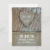 彫刻されたハートツリー素朴な日付はがきを保存 案内ポストカード (正面/裏面)