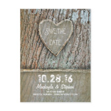 彫刻されたハートツリー素朴な日付はがきを保存