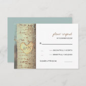 彫刻されたハートツリー素朴なRSVPカード 出欠カード (正面/裏面)