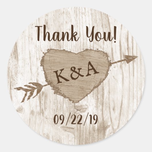 彫刻されたハートツリー結婚のコレクションありがとう ラウンドシール (正面)