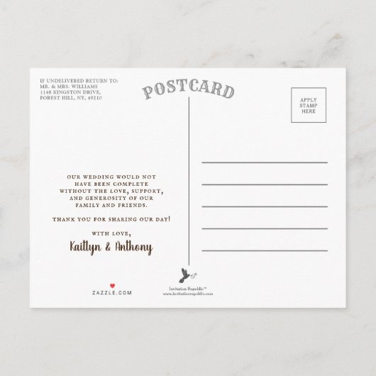 彫刻されたハートツリー結婚のコレクションありがとう 案内ポストカード (裏面)
