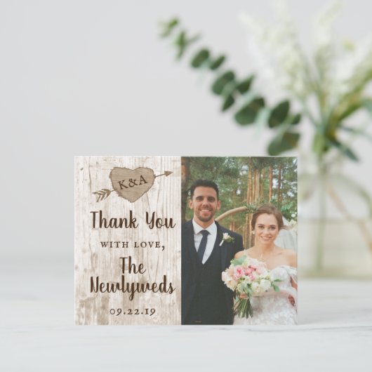 彫刻されたハートツリー結婚のコレクションありがとう 案内ポストカード