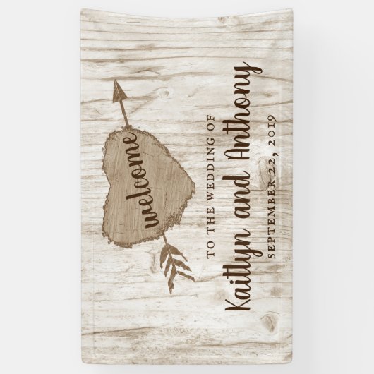 彫刻されたハートツリー結婚のコレクションへようこそ 横断幕 (縦)