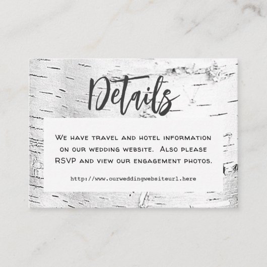 彫刻されたハート樺の木結婚バークの詳細 エンクロージャーカード (正面)